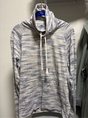 American Rag Blue and Cream Striped Cowl Neck Pullover Hoodie